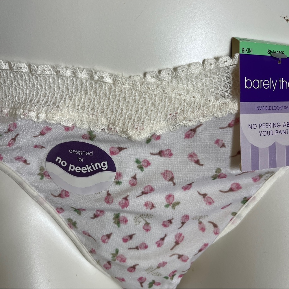 NWT Vintage Barely There Nylon Bikini Panty XL 8 Pink Rosebud Lace Trim - Picture 9 of 10
